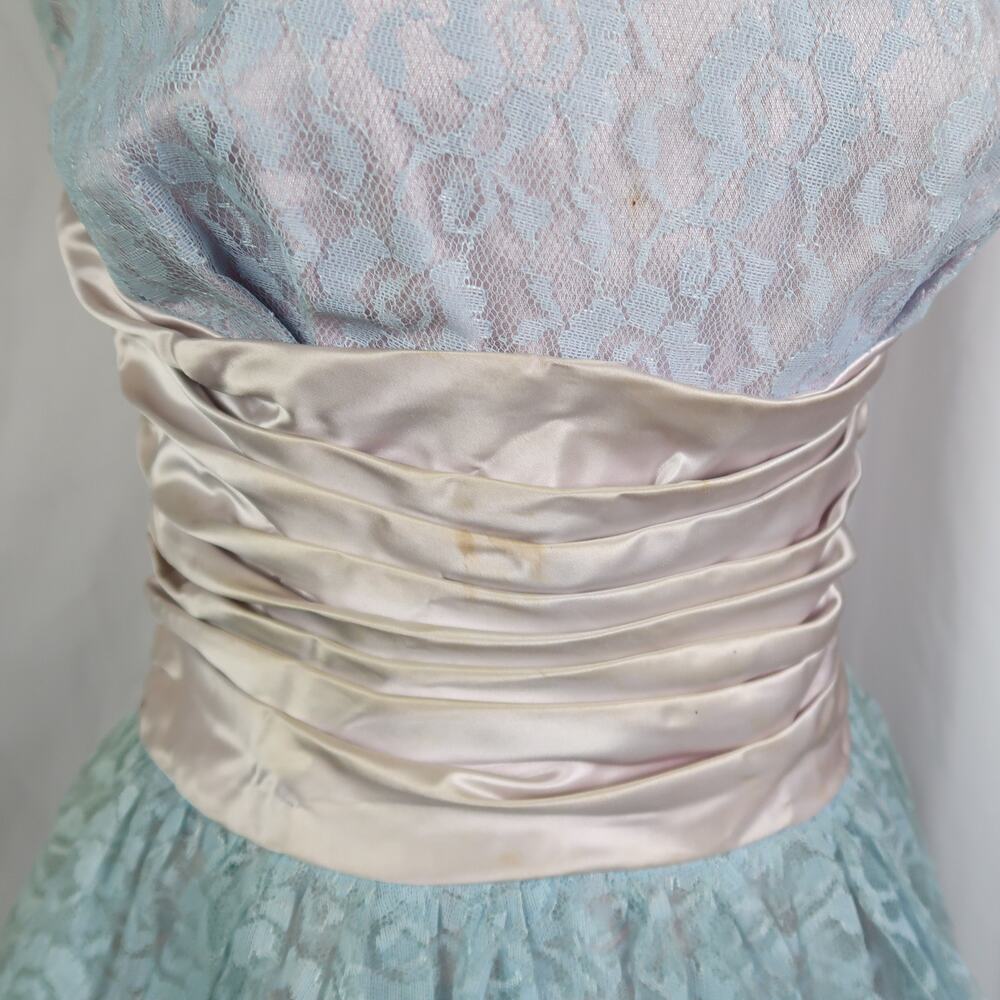 Vintage 60s Powder Blue Lace Full A-Line Midi Prom Dress S - Picture 5 of 5